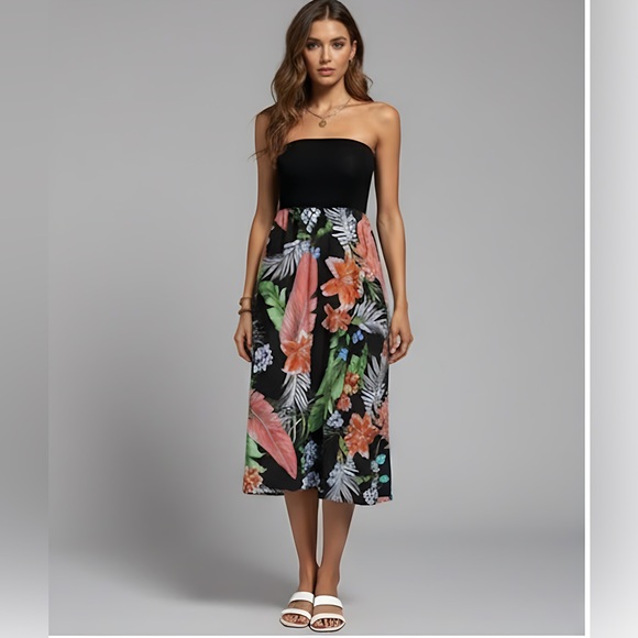 Boho Floral Print Tulip Hem Tube Dress - Picture 6 of 11